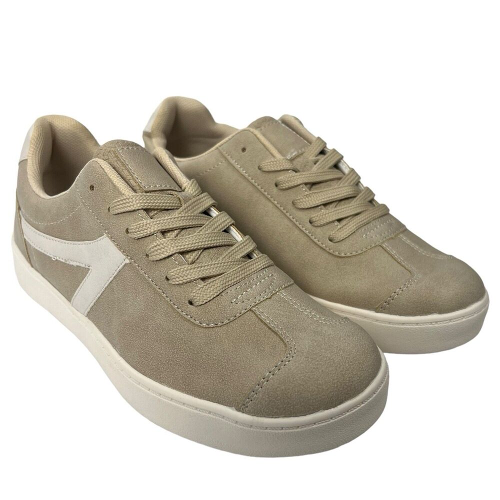 JustFab Karla Tan Faux Suede Sneakers Lace Up Casual Low Top Women Size 8 WPSU